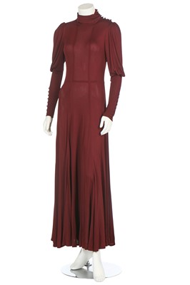 Lot 255 - A good Jean Muir maroon jersey evening gown, late 1960s-early 1970s