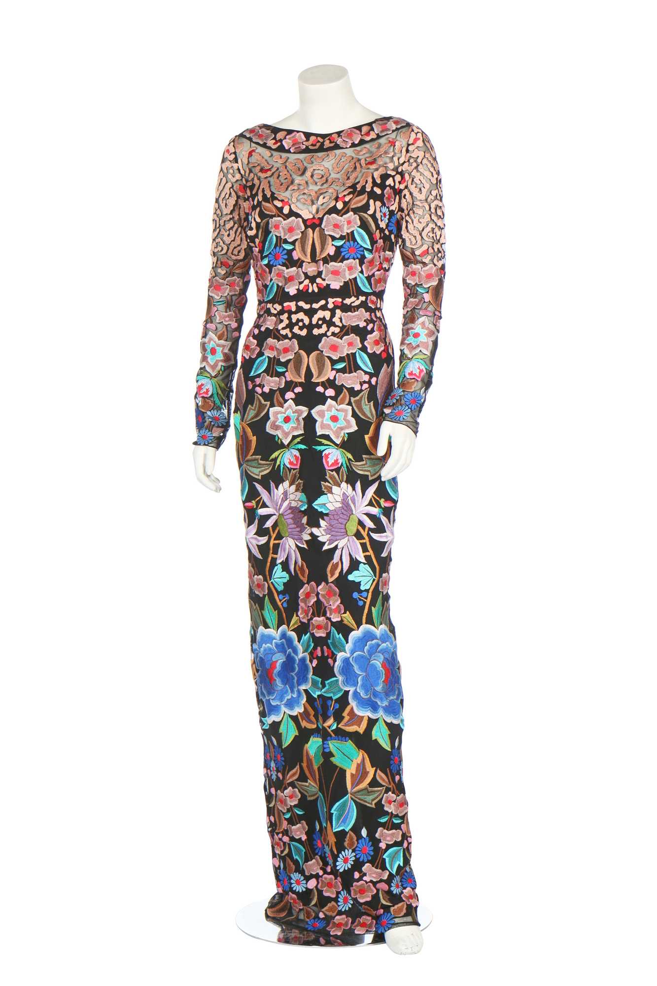 Lot 144 - An Alice Temperley embroidered black mesh evening gown, 2010s