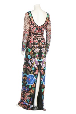 Lot 144 - An Alice Temperley embroidered black mesh evening gown, 2010s