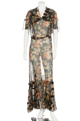 Lot 334 - A printed chiffon summer dress with bolero, early 1930s