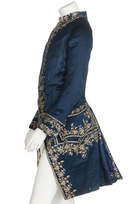 Lot 422 - A gentleman's embroidered blue silk frock coat, 1780s