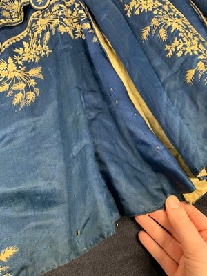 Lot 422 - A gentleman's embroidered blue silk frock coat, 1780s