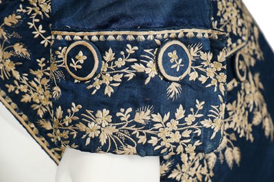 Lot 422 - A gentleman's embroidered blue silk frock coat, 1780s