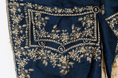 Lot 422 - A gentleman's embroidered blue silk frock coat, 1780s