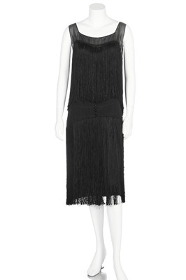 Lot 354 - A Ransohoff's black chiffon flapper dress with silk fringing, 1920s