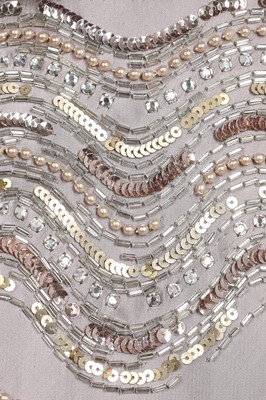 Lot 292 - Gracie Fields' embellished silver satin evening gown, 1956