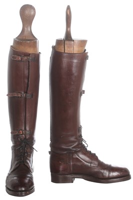 Lot 391 - A pair of Peter Dickson officer's chestnut-brown leather boots, First World War/interwar period