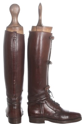 Lot 391 - A pair of Peter Dickson officer's chestnut-brown leather boots, First World War/interwar period