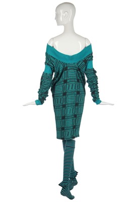 Lot 365 - A BodyMap printed turquoise cotton jersey dress, probably 'Cat in the Hat ...' collection, Autumn-Winter 1984-85
