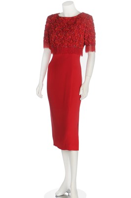Lot 180 - An embroidered scarlet silk couture evening gown, possibly Saint Laurent, 1990s