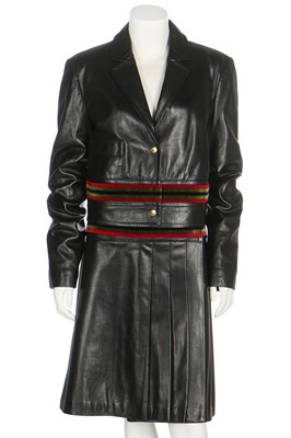 Lot 230 - A Roberta di Camerino black leather suit, 1980s
