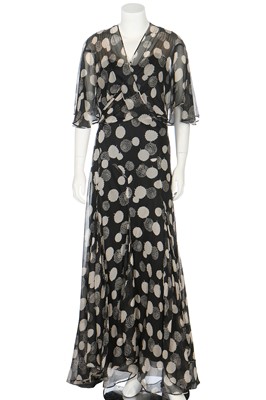 Lot 332 - A black and white printed chiffon garden party gown, 1930s