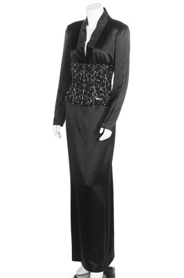 Lot 179 - Givenchy by Alexander McQueen black satin dress and beaded belt, late 1990s
