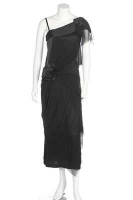 Lot 211 - An Issey Miyake black satin and stockinette evening dress, late 1990s