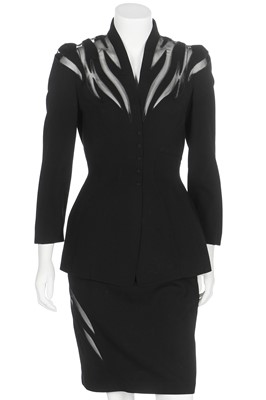 Lot 184 - A Thierry Mugler black gabardine suit with sheer insertions, Spring-Summer 1998