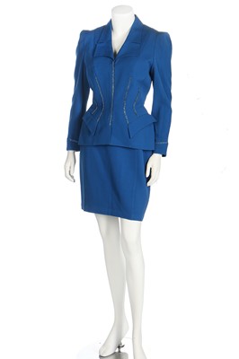 Lot 185 - A Thierry Mugler royal blue gabardine suit, Autumn-Winter 1998-99