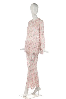 Lot 296 - An Ungaro two-piece ensemble formed from lattice of embroidered organza circles, 1968