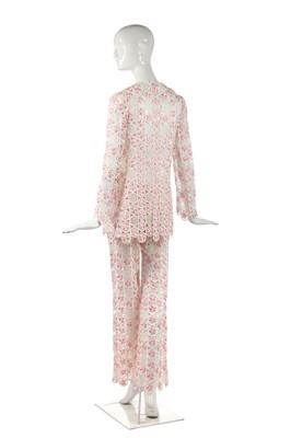 Lot 296 - An Ungaro two-piece ensemble formed from lattice of embroidered organza circles, late 1960s