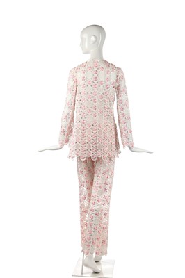 Lot 296 - An Ungaro two-piece ensemble formed from lattice of embroidered organza circles, late 1960s
