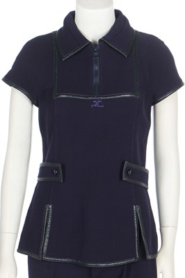 Lot 246 - A Courrèges navy jersey trouser suit, circa 1970