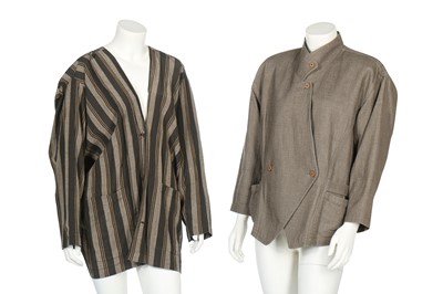 Lot 220 - An Issey Miyake puckered cotton jacket with frayed edging, early 1980s