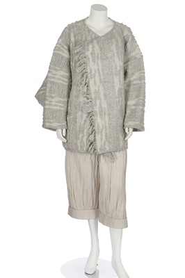 Lot 219 - A good Issey Miyake textured ivory and grey wool coat, 1983