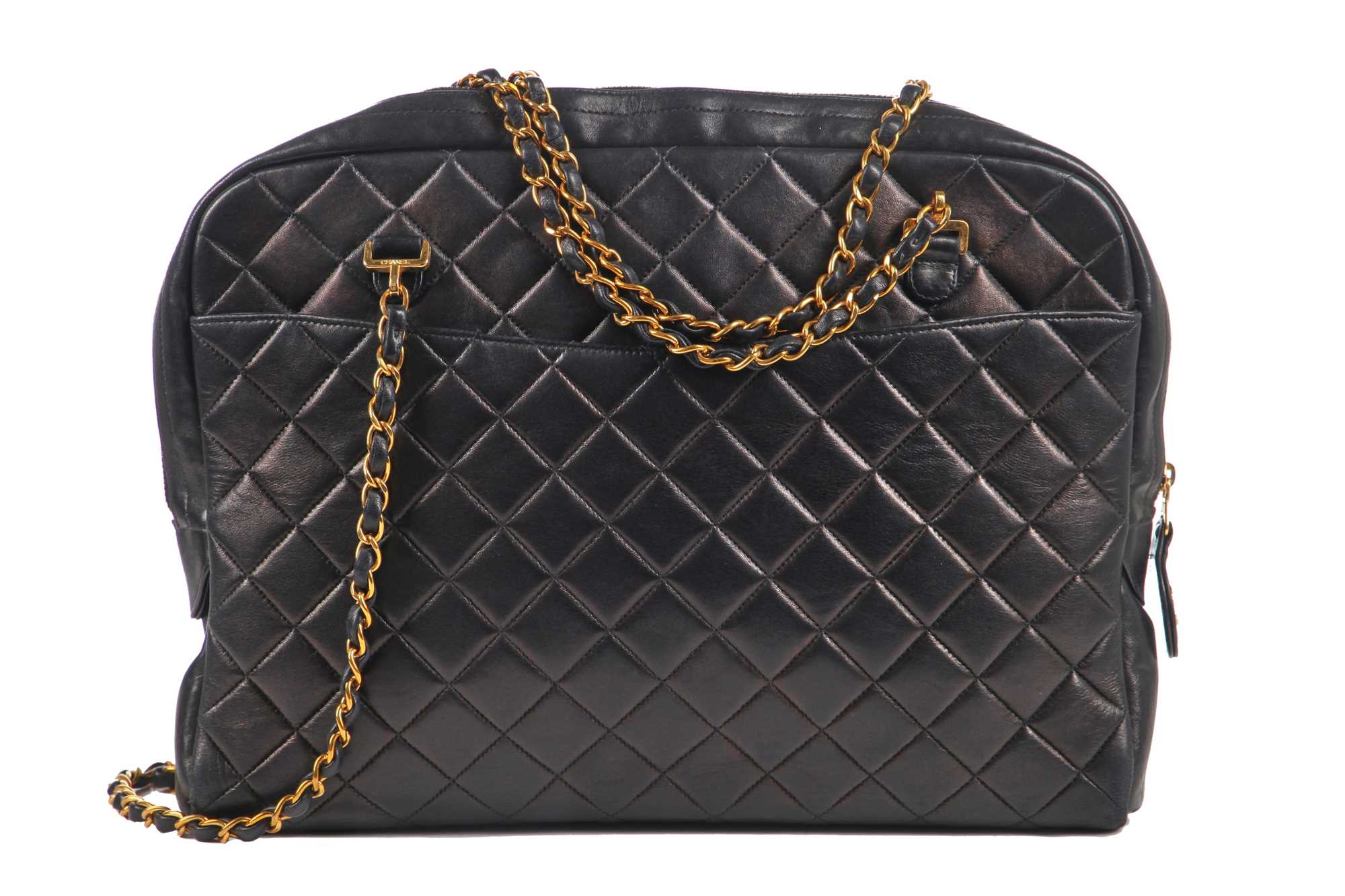 Lot 11 - A Chanel quilted navy lambskin bag, 1996-97
