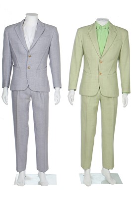 Lot 195 - Two Thierry Mugler men's Prince-of-Wales checked tweed summer suits, 1980s-early 90s