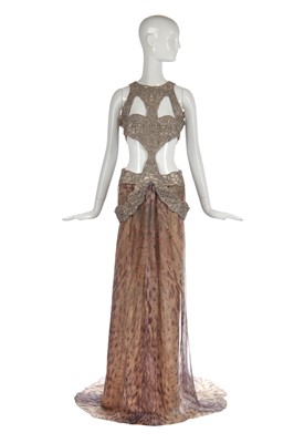 Lot 420 - An Alexander McQueen metallic beaded and chiffon evening gown, 'Pantheum as Lecum' collection, Autumn-Winter 2004-05