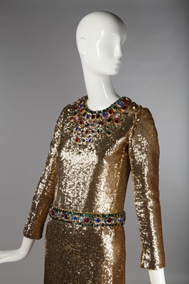 Lot 298 - A fine and rare Yves Saint Laurent couture bejewelled gold sequined dress, Autumn-Winter 1966
