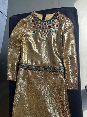 Lot 298 - A fine and rare Yves Saint Laurent couture bejewelled gold sequined dress, Autumn-Winter 1966