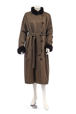 Lot 262 - An Yves Saint Laurent all-weather army-green gabardine coat, 1980s