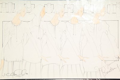 Lot 372 - John Galliano original fashion sketches, Spring-Summer 1987 collection