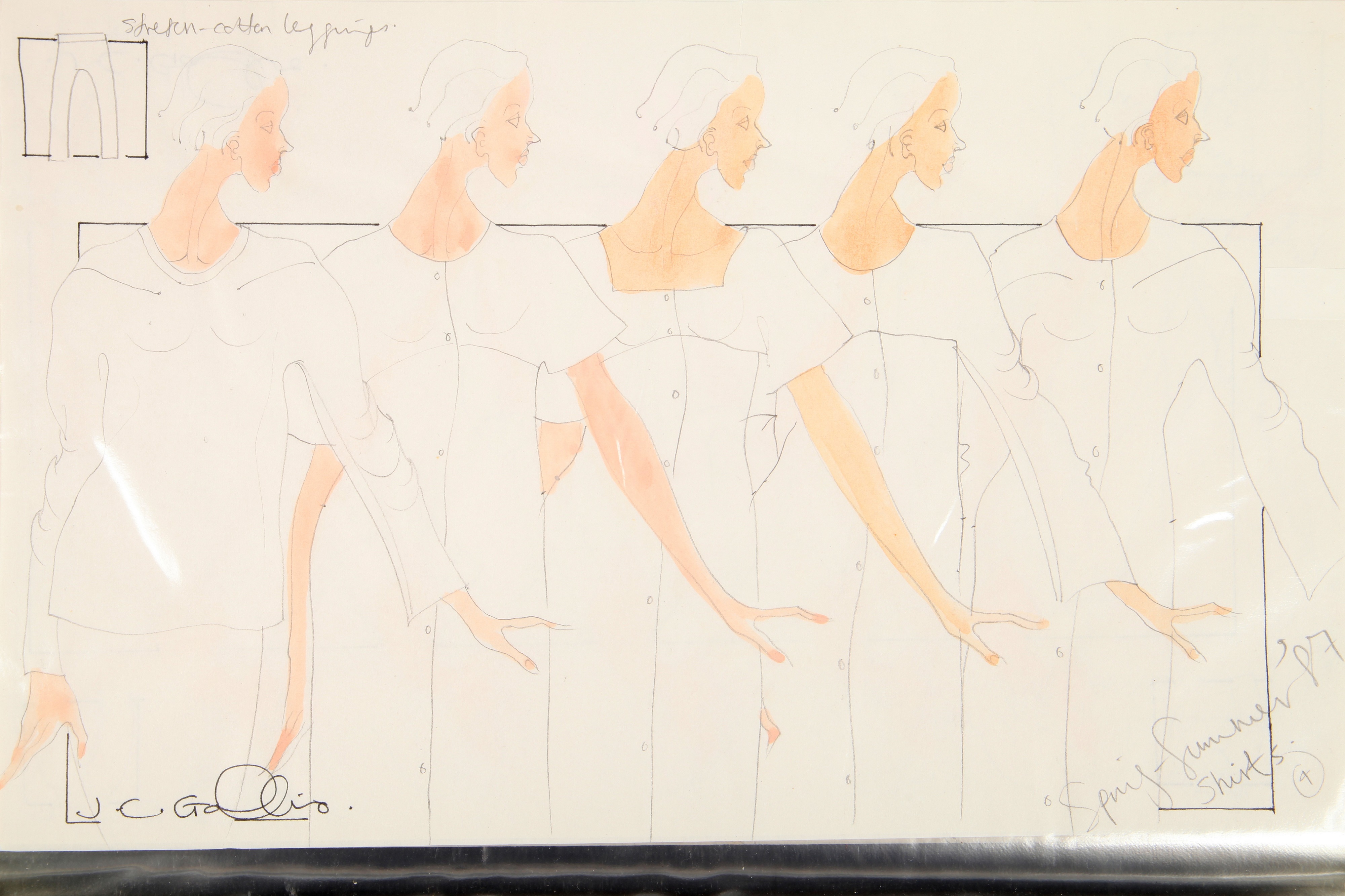 John Galliano preparatory sketch for his 'Incroyables' degree show  collection, 1984 in United Kingdom