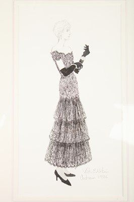 Lot 213 - A Victor Edelstein fashion illustration of Princess Diana's 1986  mauve lace evening gown