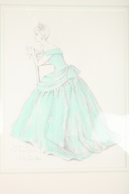 Lot 212 - A Victor Edelstein fashion illustration of Princess Diana's 1986 green satin ball gown