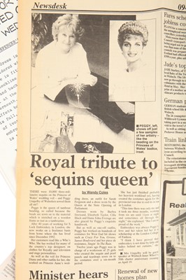 Lot 210 - A group of embroidery samples and ephemera relating to Princess Diana, by Peggy Umpelby ('Miss Peggy'), mainly 1990s