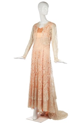 Lot 257 - A Brussels mixed lace gown, 1930s