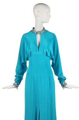 Lot 384 - A Thierry Mugler turquoise silk crêpe evening gown, circa 1995