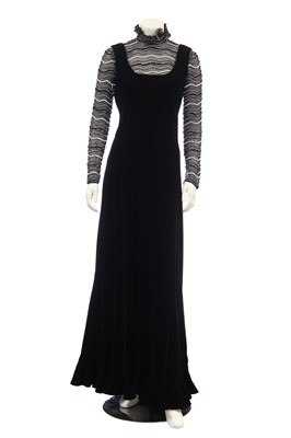 Lot 299 - A Christian Dior London black velvet evening gown, early 1970s