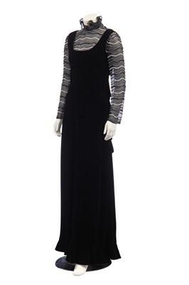 Lot 299 - A Christian Dior London black velvet evening gown, early 1970s