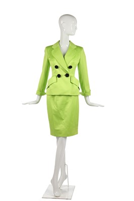 Lot 399 - A Christian Dior by Gianfranco Ferré acid-green satin suit, early 1990s