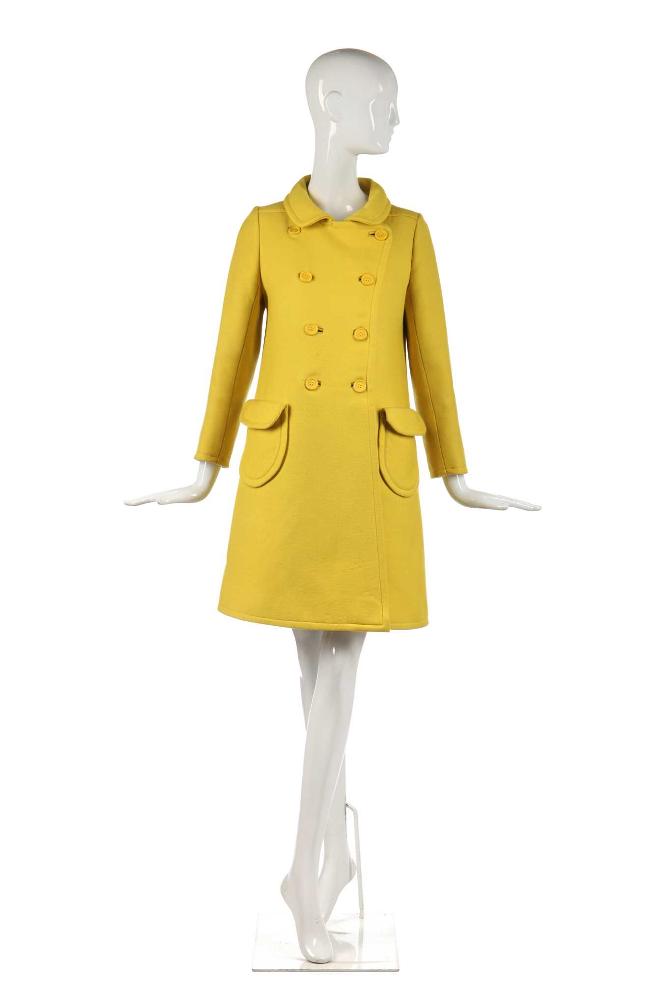 Lot 301 - A Courrèges lemon-yellow wool double-breasted coat, circa 1967