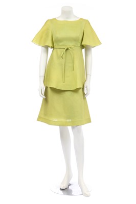 Lot 294 - A Pierre Cardin chartreuse silk-gauze dress, circa 1972