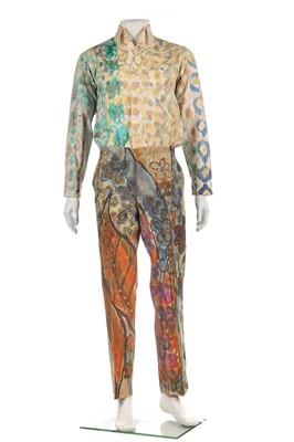 Lot 306 - A hand-painted men's linen 'Flower Power' suit, 1967