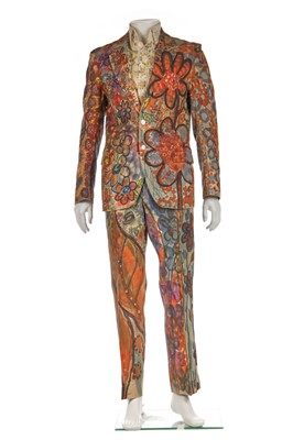 Lot 306 - A hand-painted men's linen 'Flower Power' suit, 1967