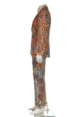 Lot 306 - A hand-painted men's linen 'Flower Power' suit, 1967