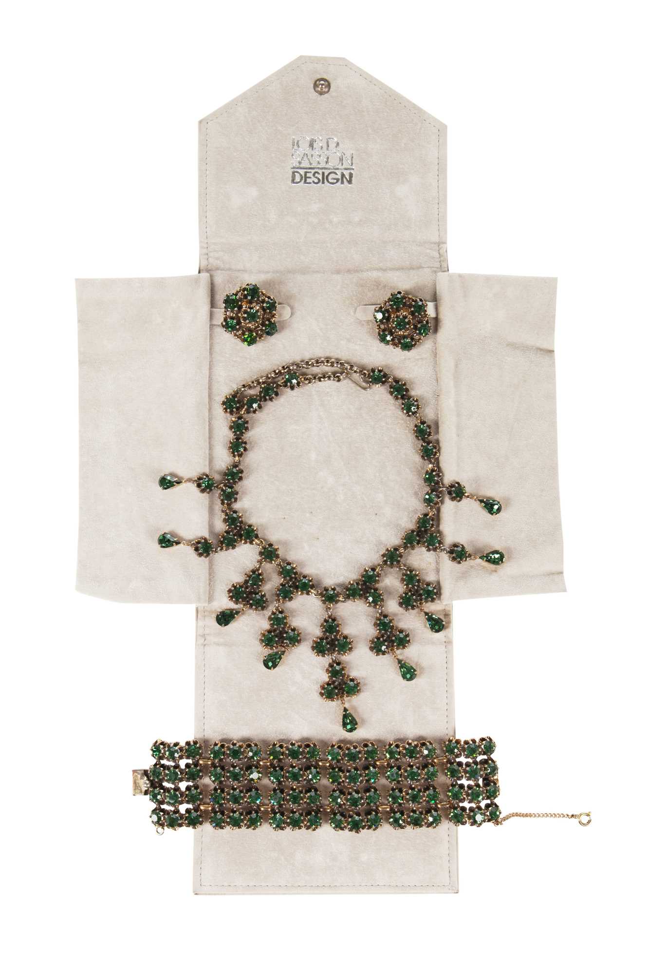 Lot 48 - A Schiaparelli parure of faceted green glass stones, late 1950s-early 1960s