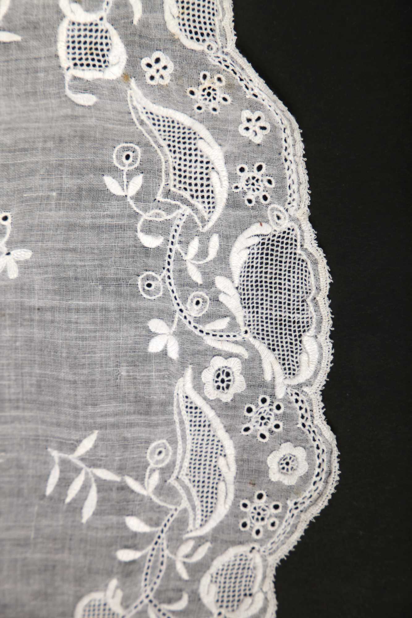 Lot 523 - A pair of white-worked lawn engageants, late 18th century