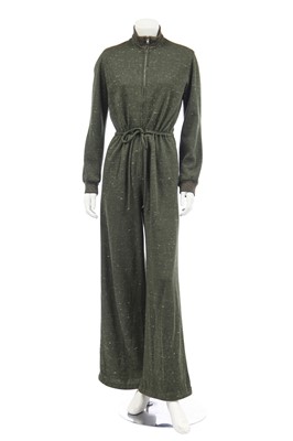 Lot 289 - An Yves Saint Laurent green wool-jersey jumpsuit, Autumn-Winter 1975-76